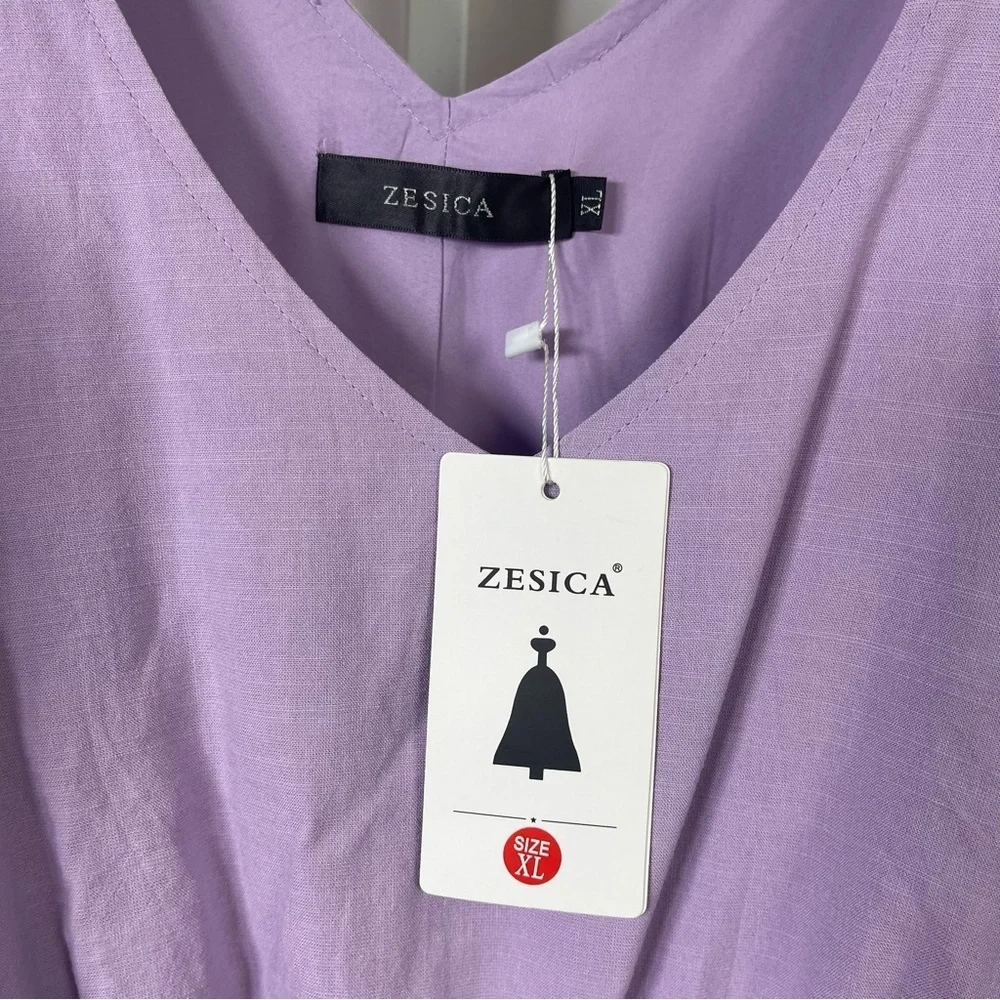 NEW Zesica XL Lilac Lavender Tiered Ruffle Cottagecore V Neck Tie Strap Dress - Picture 4 of 8